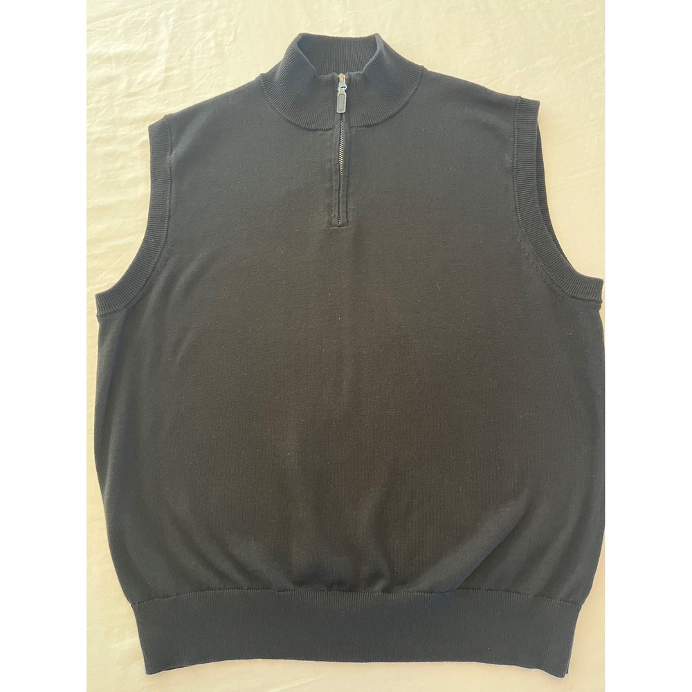 Tour Play Mens Sweater Vest‎ Quarter Zip Sleeveless Knit Mock Neck Black Large